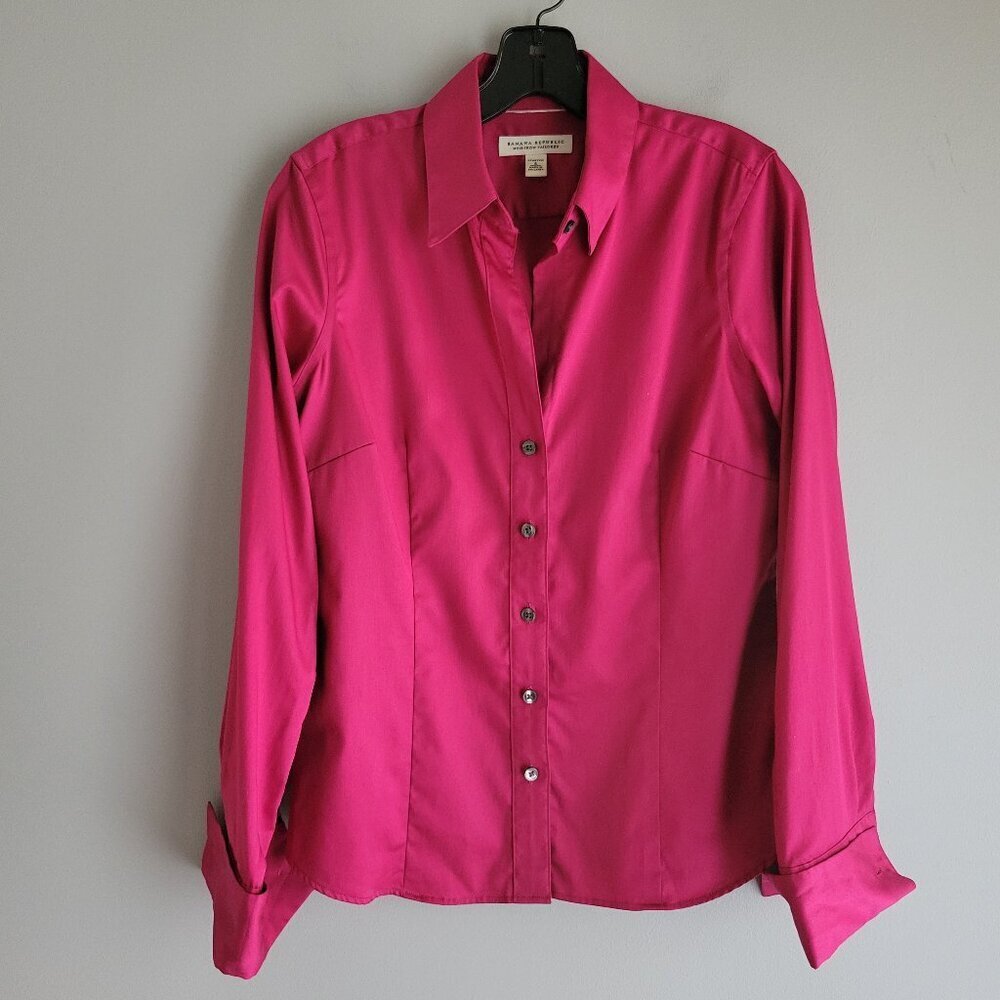 Banana Republic Fuchsia Tailored Stretch Long Sleeve Top w/ French Cuffs Size 6